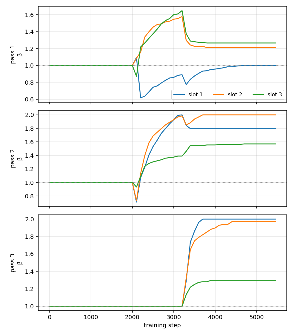 Beta coefficients over training